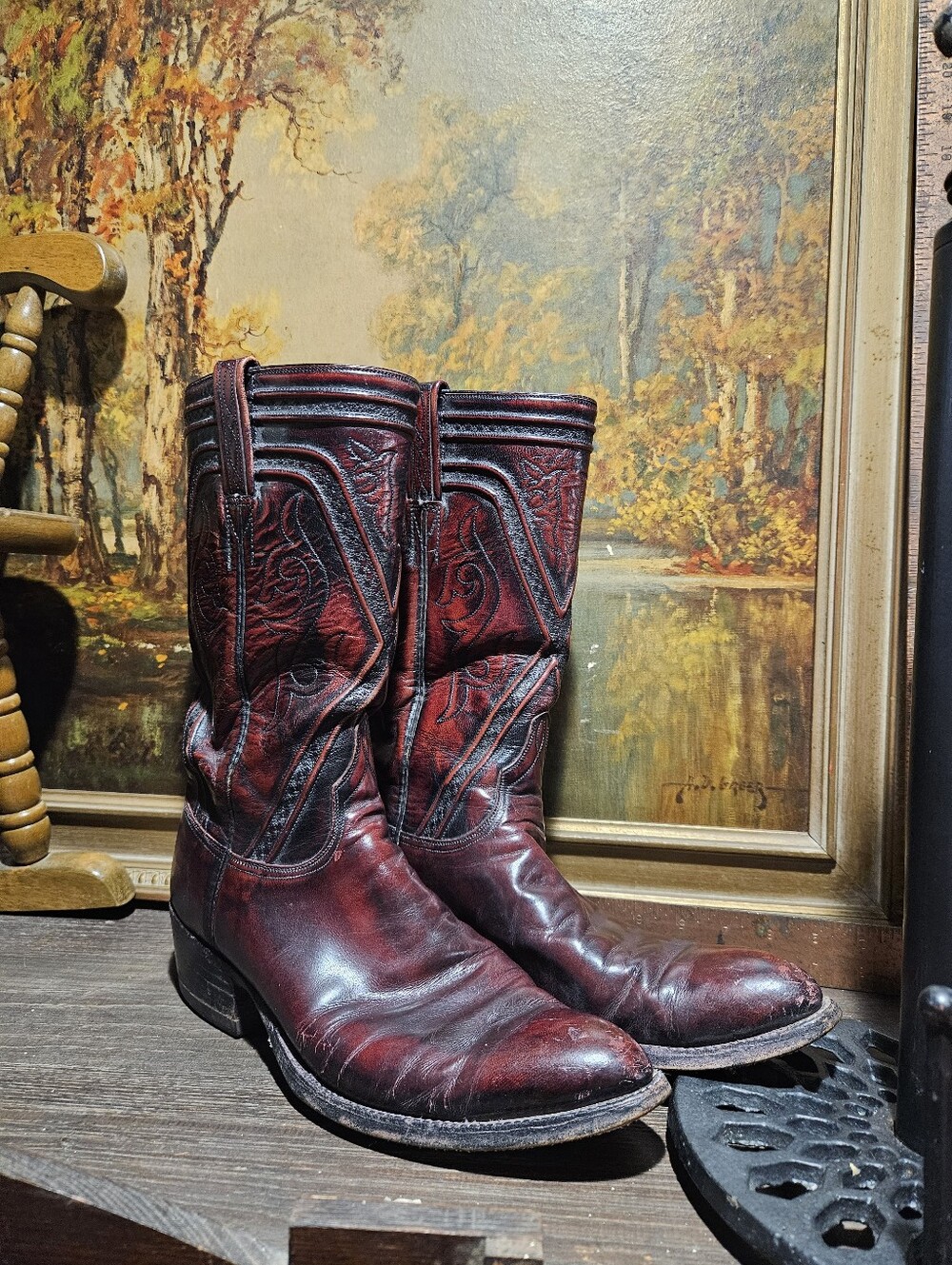 VTG Lucchese San Antonio Black Cherry Boots size 10.5 vintage